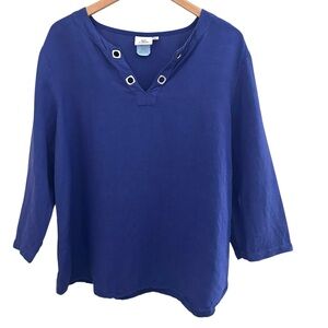 Hot Cotton Linen Blend Top Royal Blue/ Cobalt Size XL